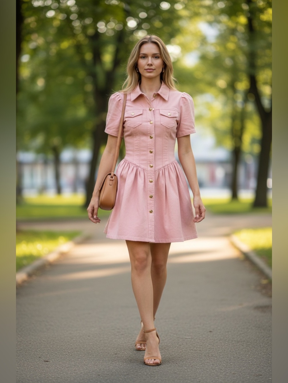 195 • Salmon Pink Corseted Shirt Dress